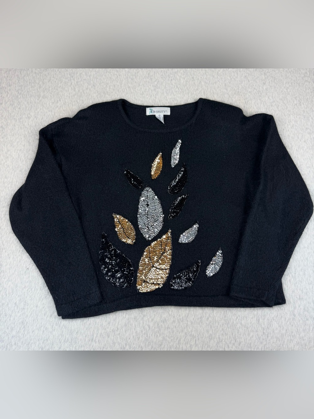 Vintage Diversity Black Silk Angora Sequin Statement Sweater Size Large